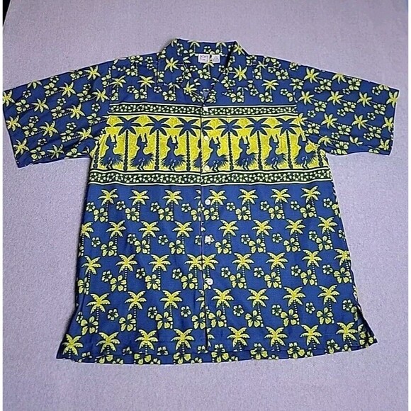 OP Other - VTG OP Ocean Pacific Hawaiian Shirt Mens L Blue Green Girls Floral Palm Loop